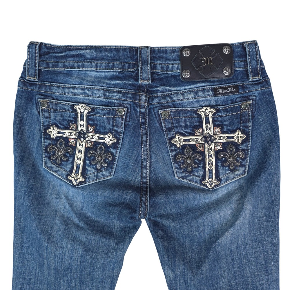 Miss Me Mid Rise Skinny Jeans Womens 28 Blue Cross Embroidered Y2K Western Boho